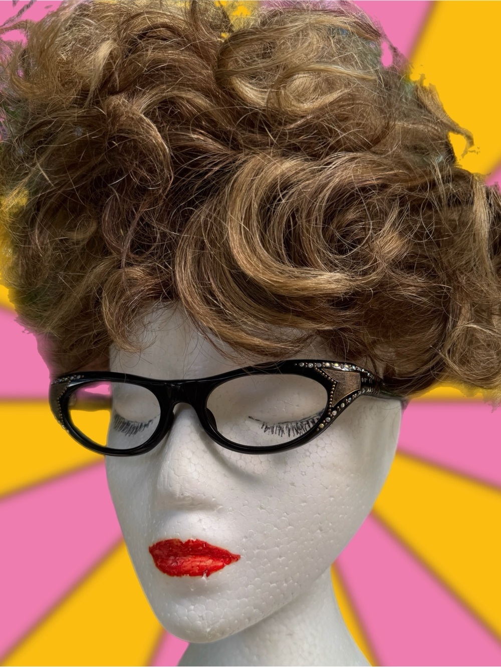 Exquisite French Black Cat-Eye Eyeglass Frames w/Aurora B. Rhinestone Accents